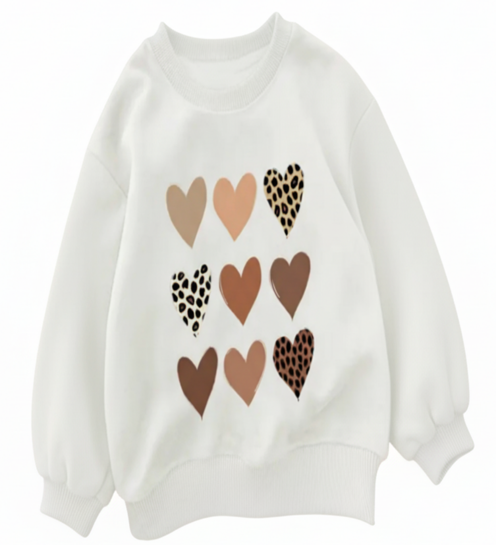 sweater met beige en bruin gekleurde hartjes