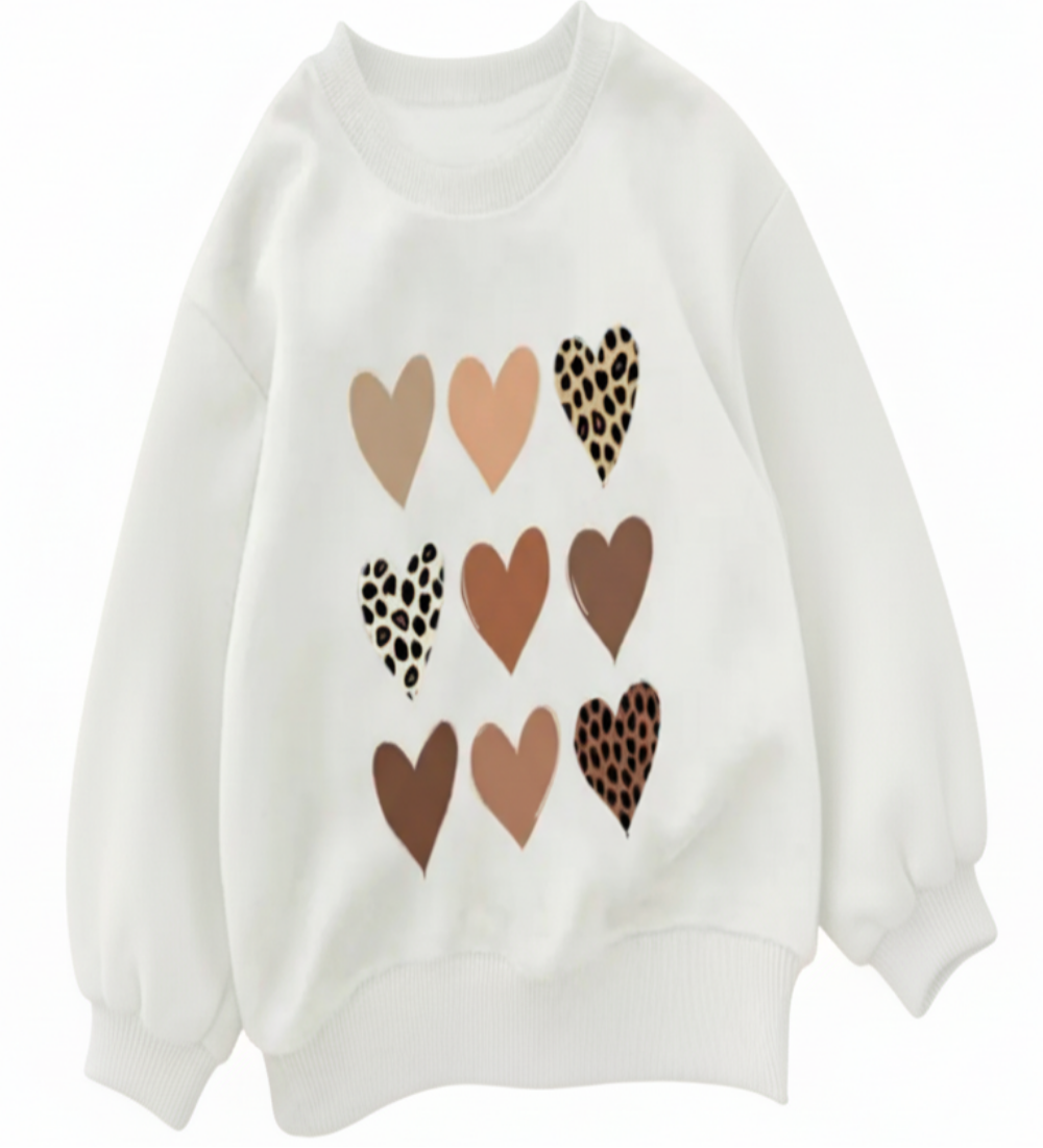 sweater met beige en bruin gekleurde hartjes