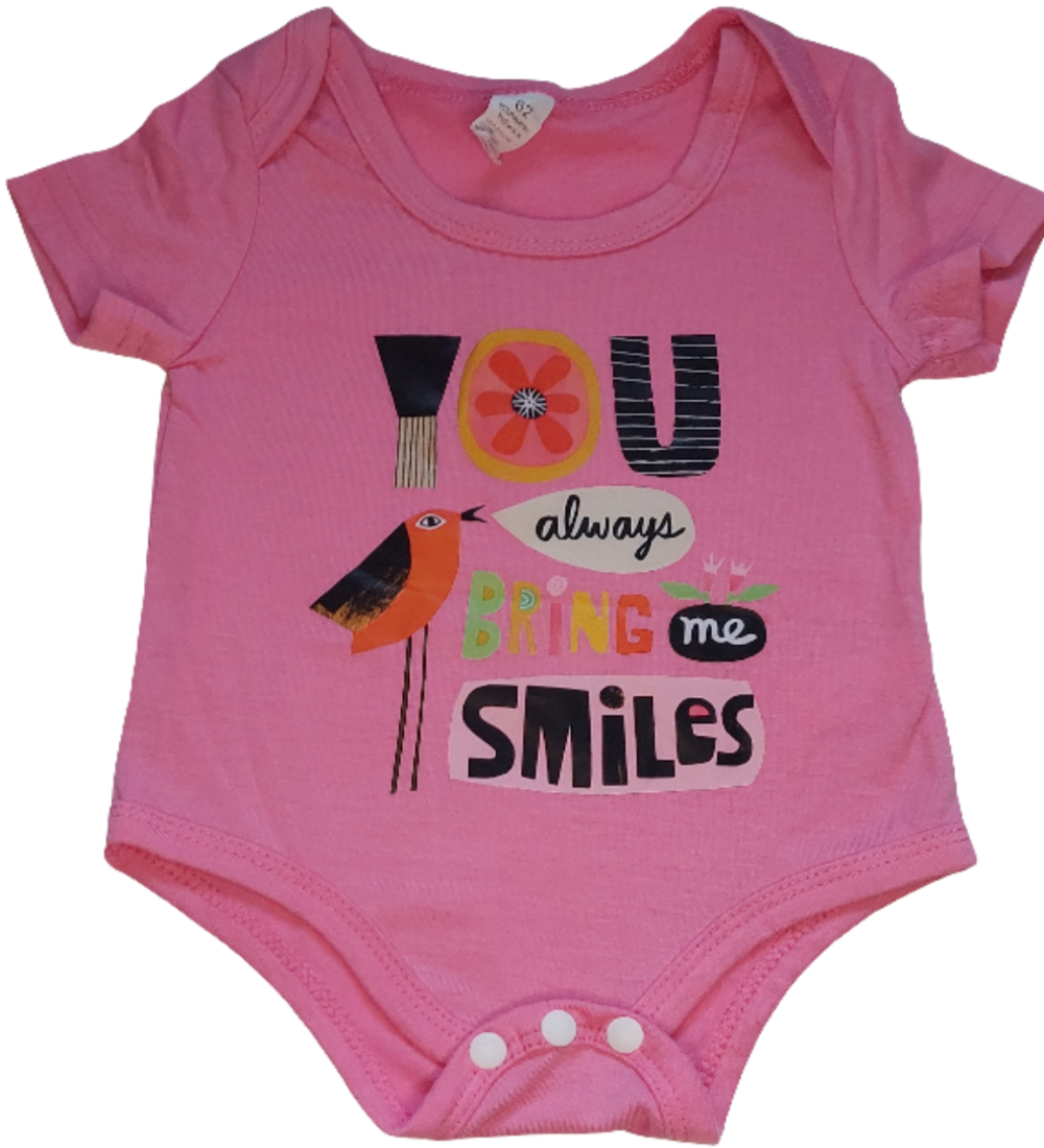 Romper roze :You always bring me smiles met vogeltje.