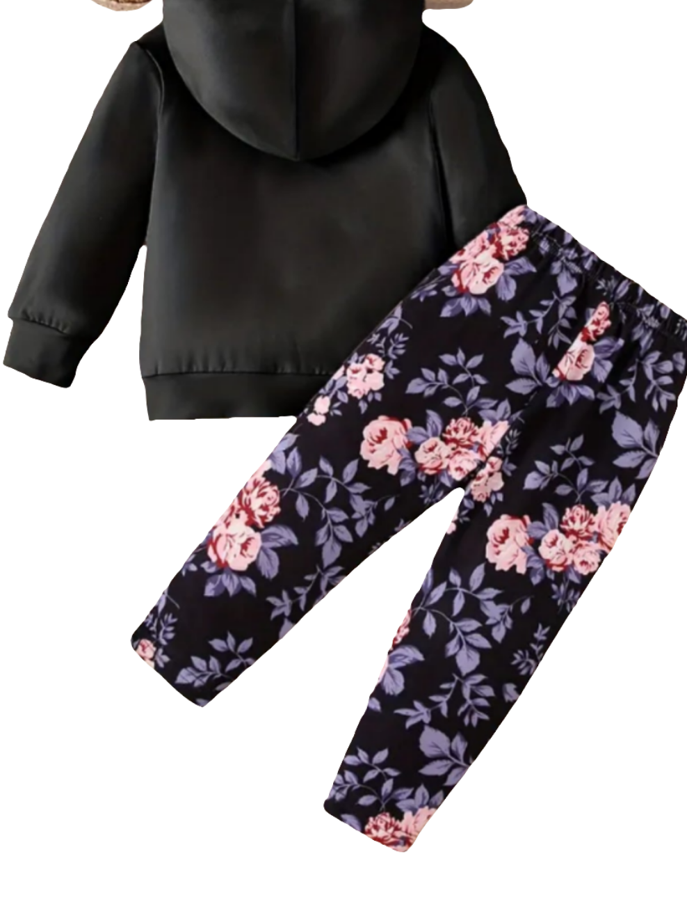 joggingpak zwart met bloemen en capuchon