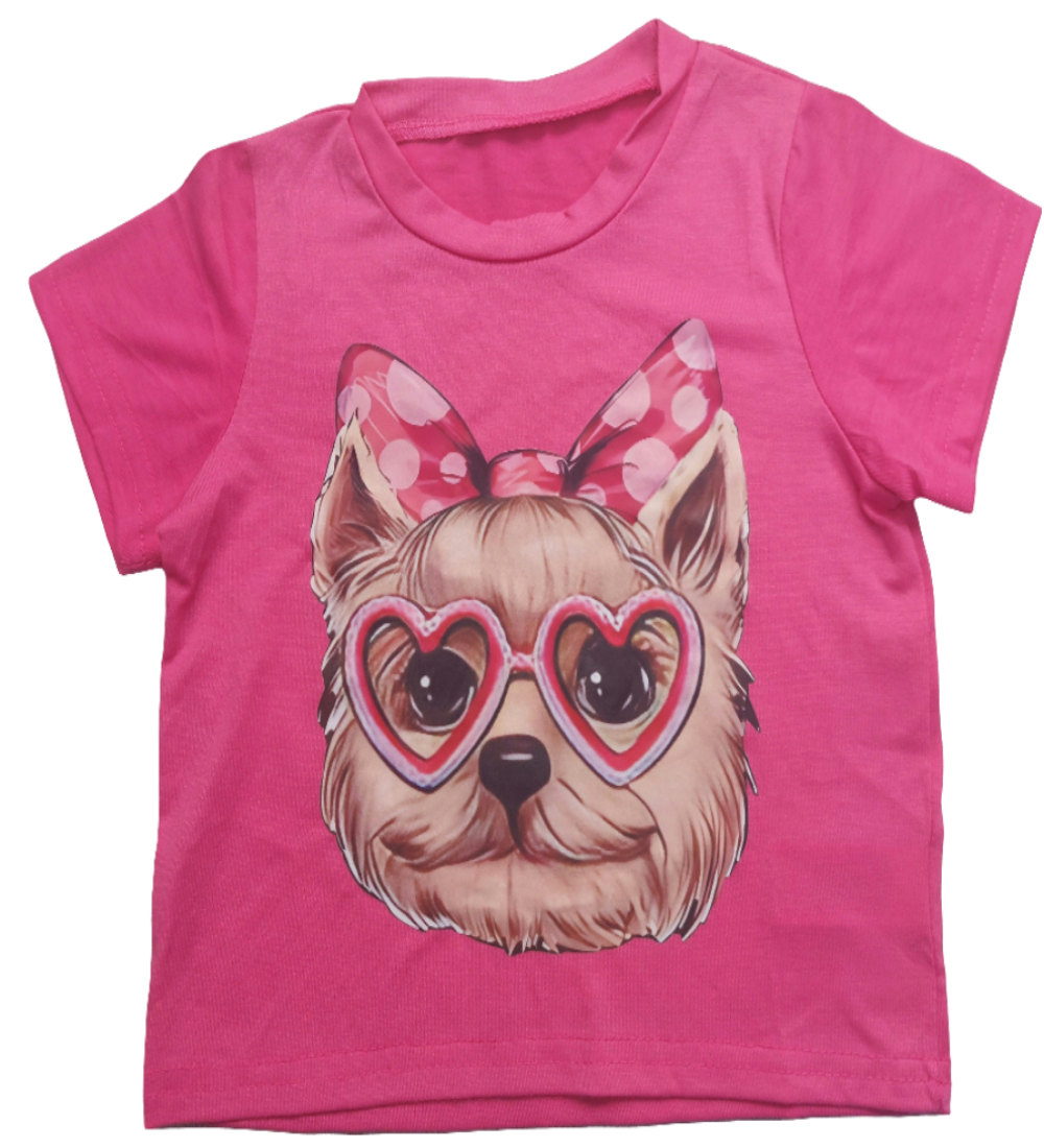 shirt hondje met hartjesbril roze voor meisjes