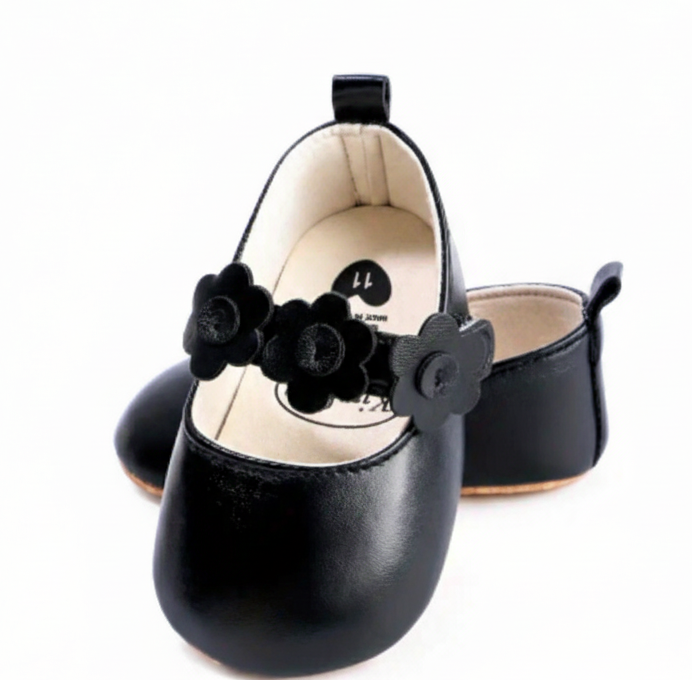 Jurk zwart met beige bloemen en strik ( te combineren met de zwarte ballerina's)