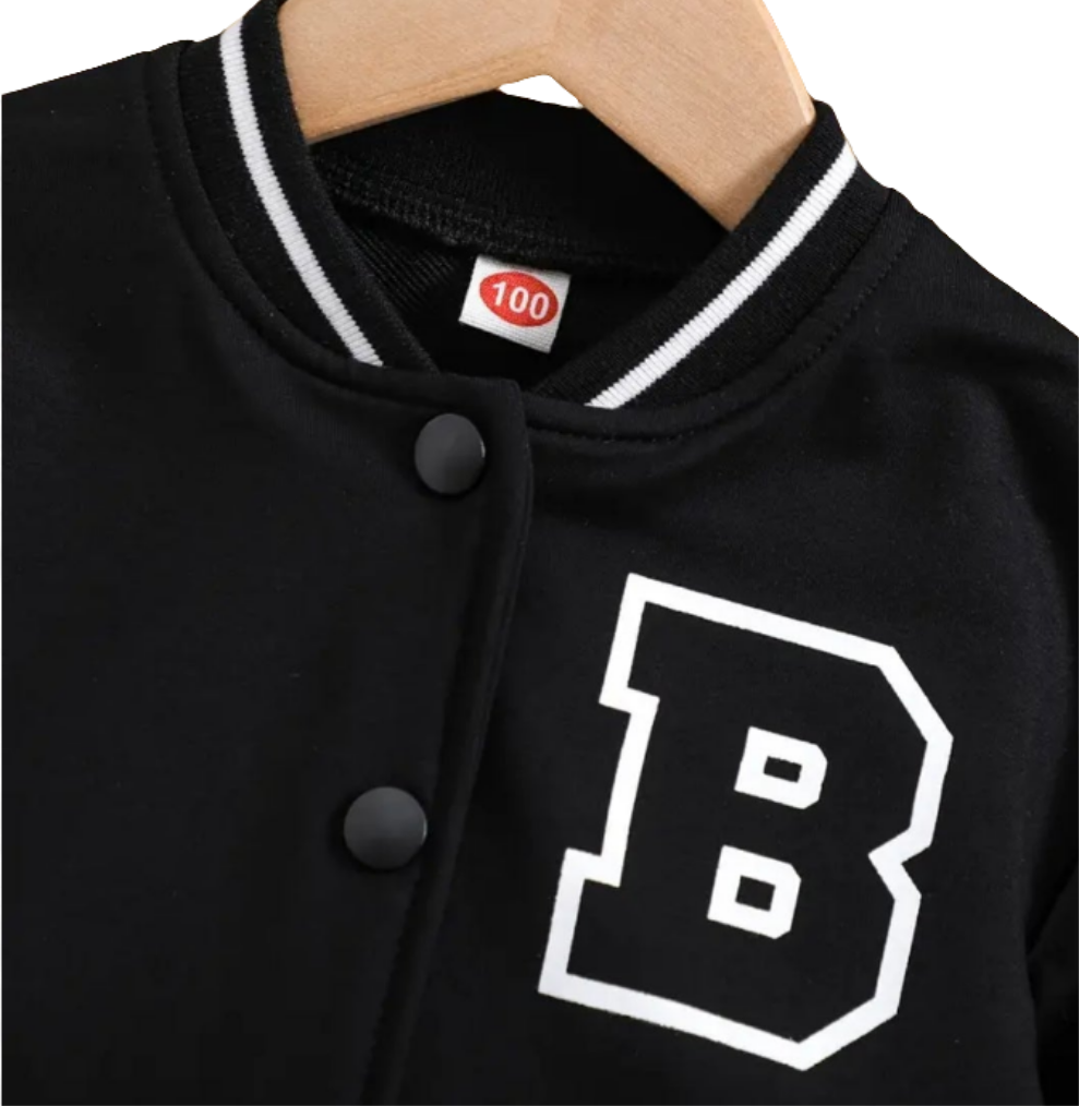 Baseballjack"B" met pu leren accenten
