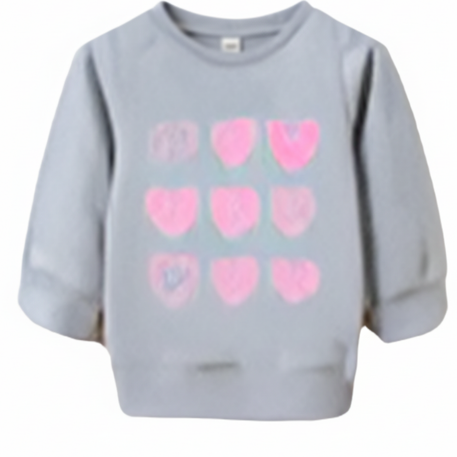 sweater grijs met roze hartjes