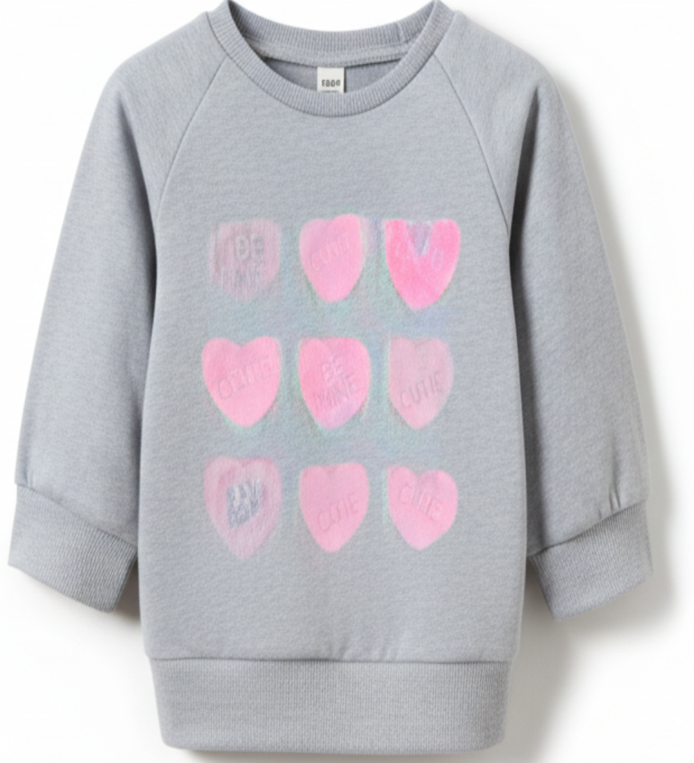 sweater grijs met roze hartjes