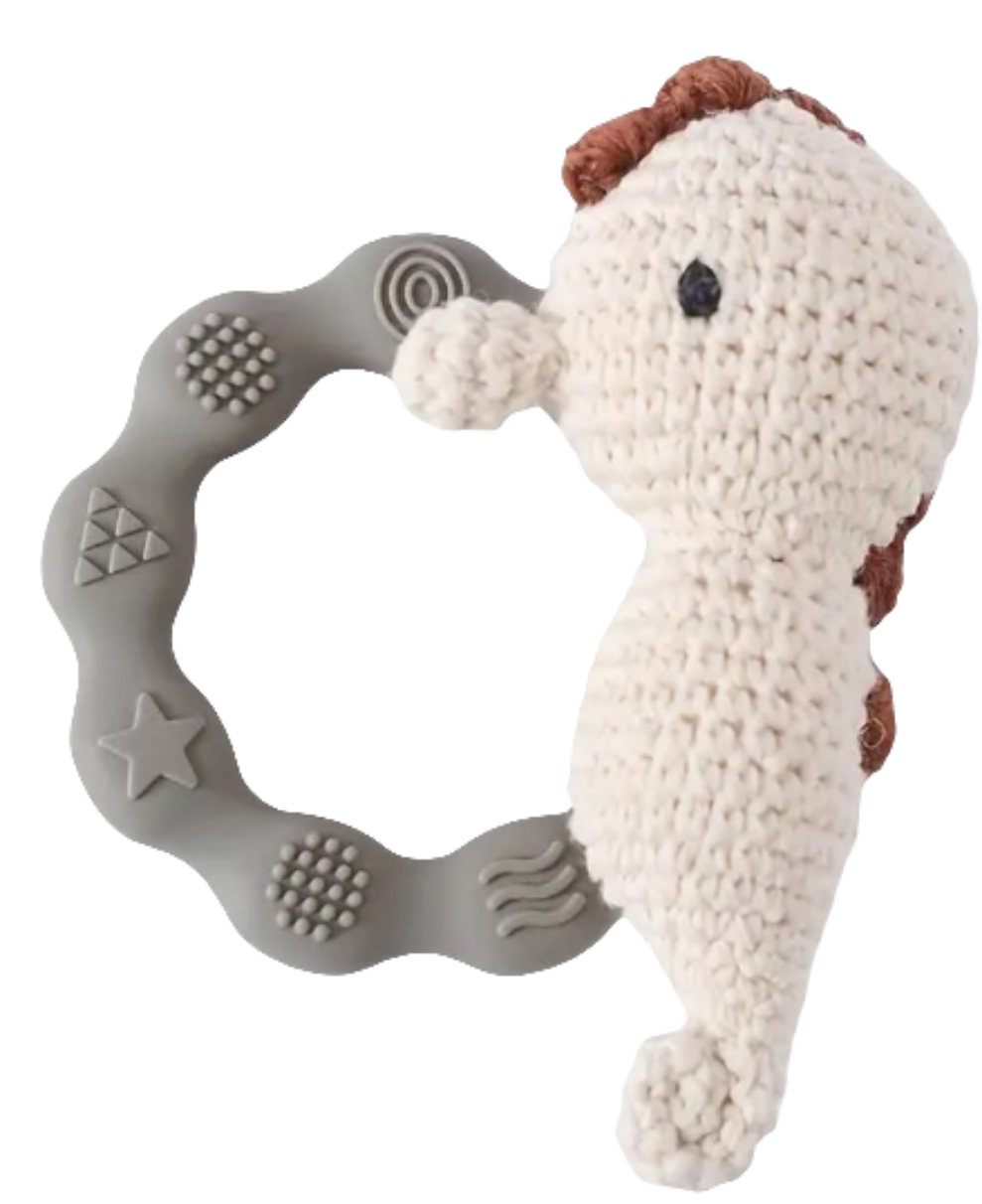 Bijtring schilpad of zeepaardje van handgemaakt gehaakt katoen