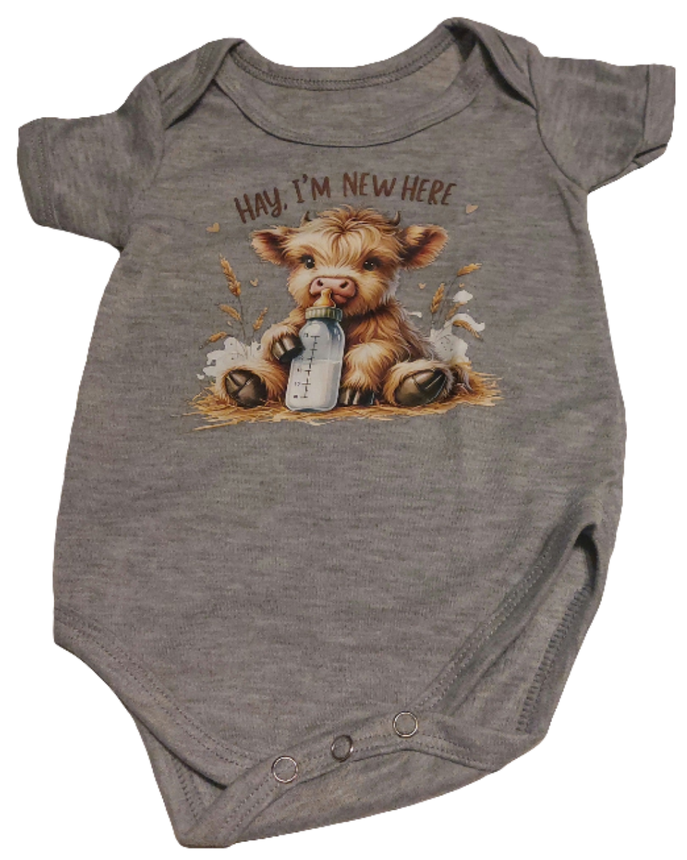 Katoenen romper " Hay I 'm new here" in wit of grijs