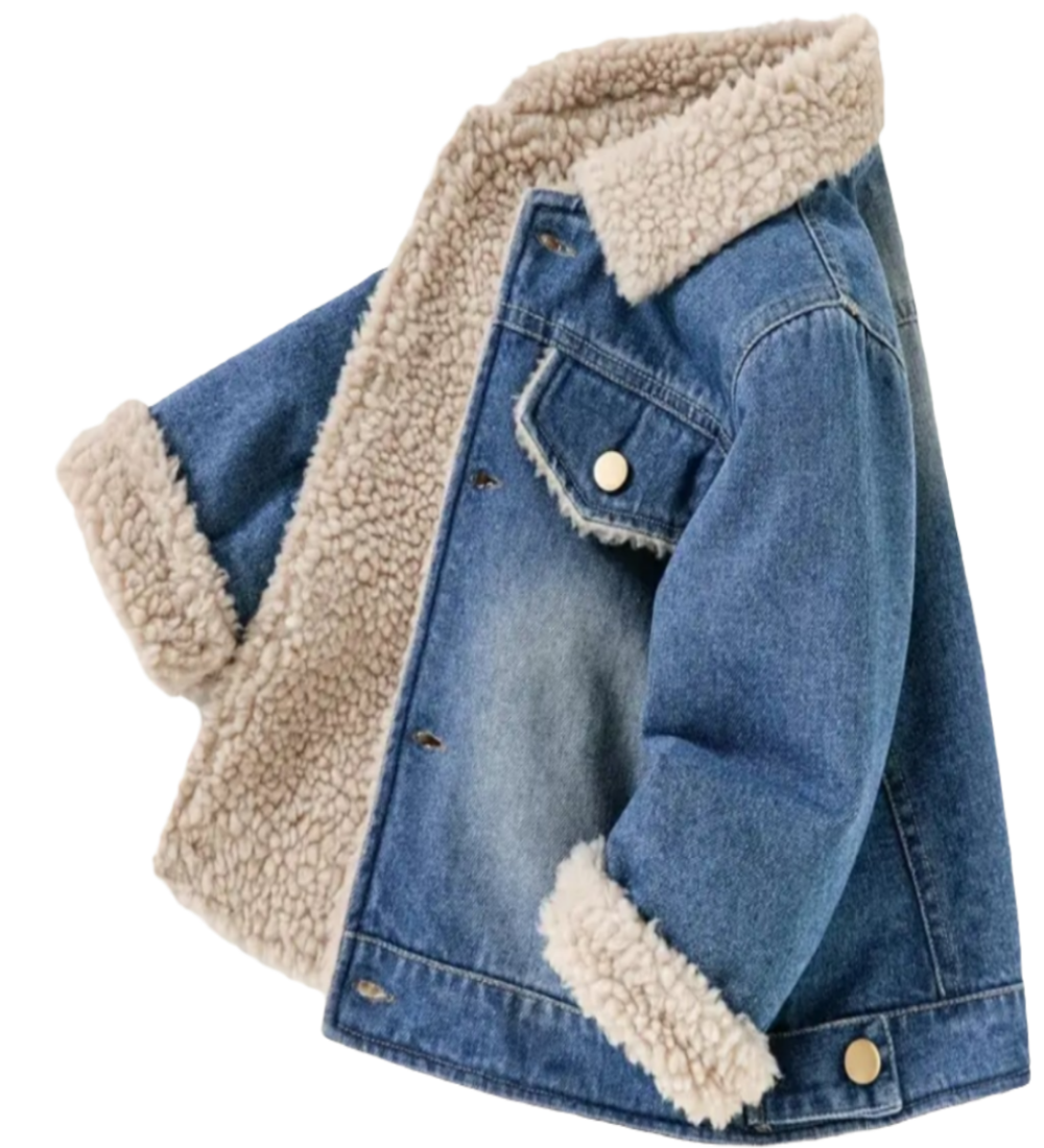 Denim gevoerde winterjas met drukknopen