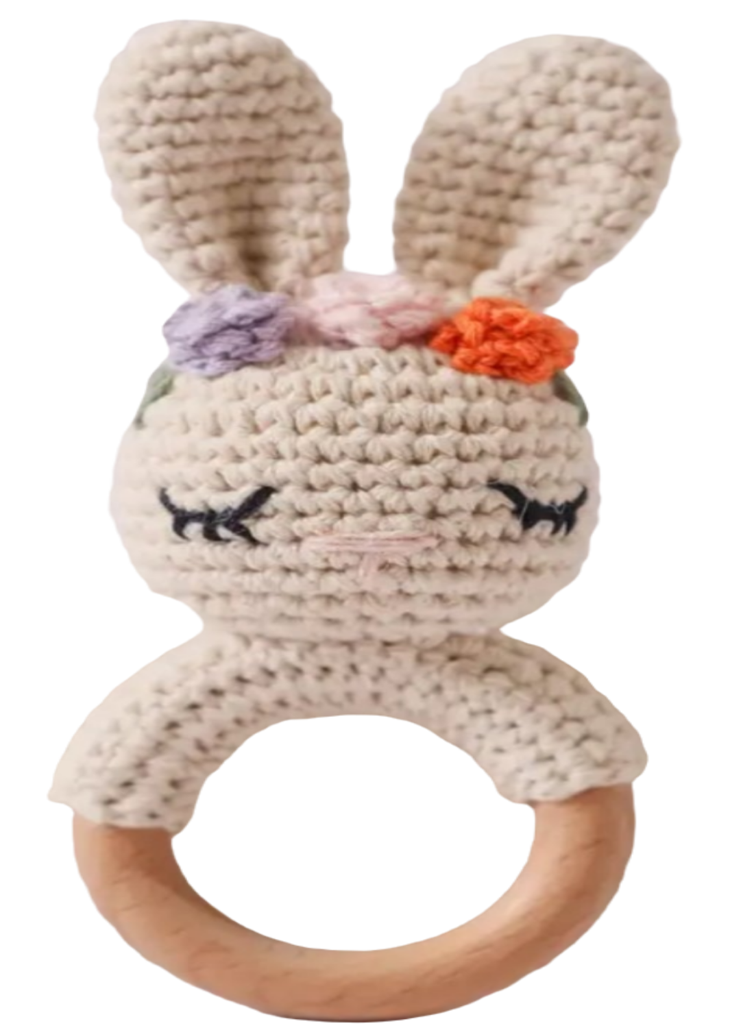 Houten handgemaakt konijn rammelaar ( 3 soorten)