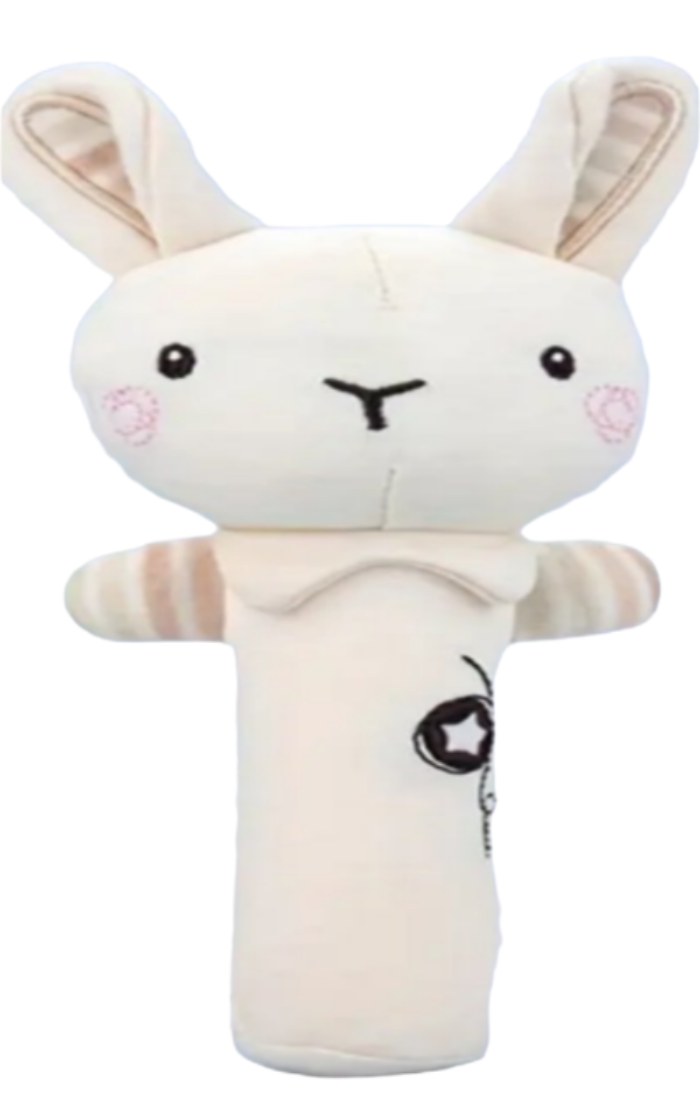 rammelaar van stof vosje, konijn of beer( in donut of op steel)