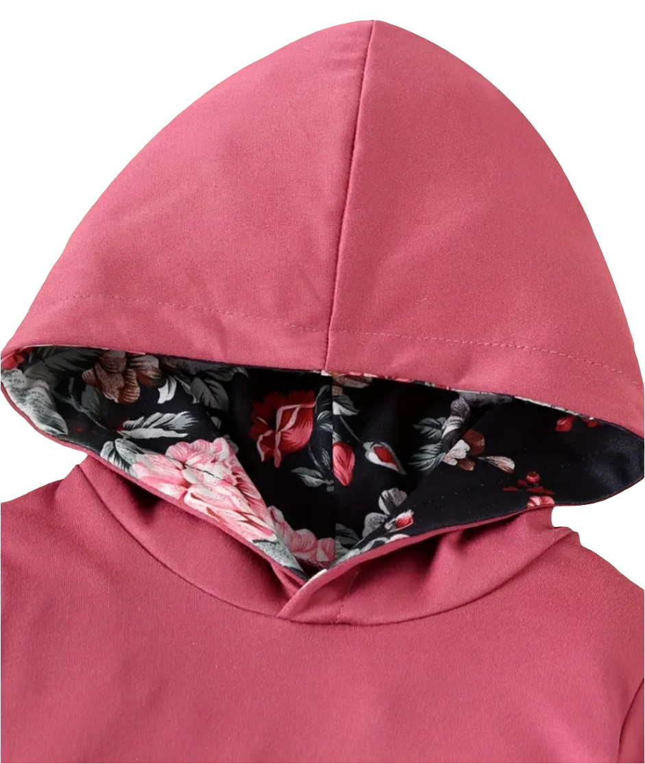 joggingpak roze met zwart met bloemen