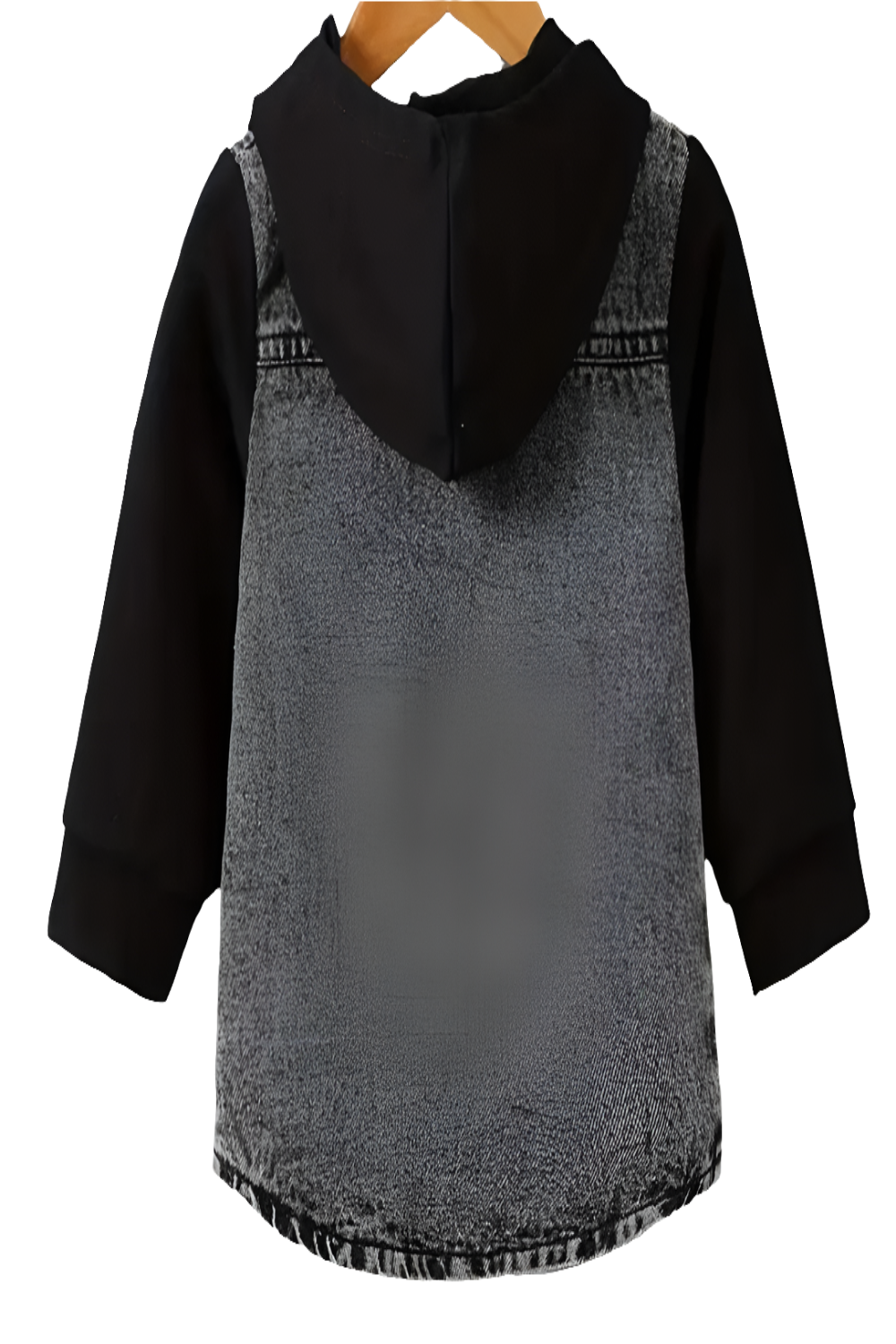 Denim jack zwart met mouwen en capuchon van joggingstof