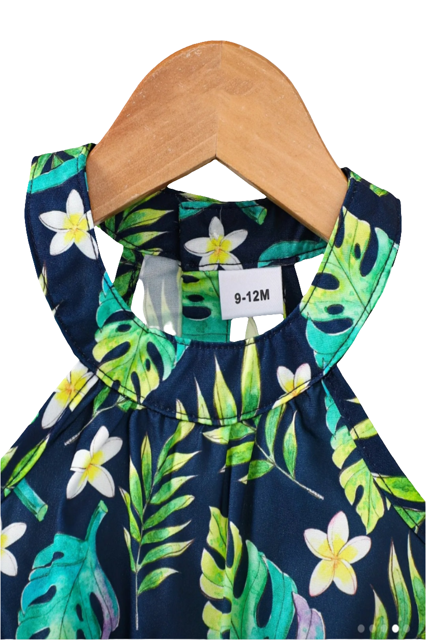 Jurkje met bladprint groen met blauw