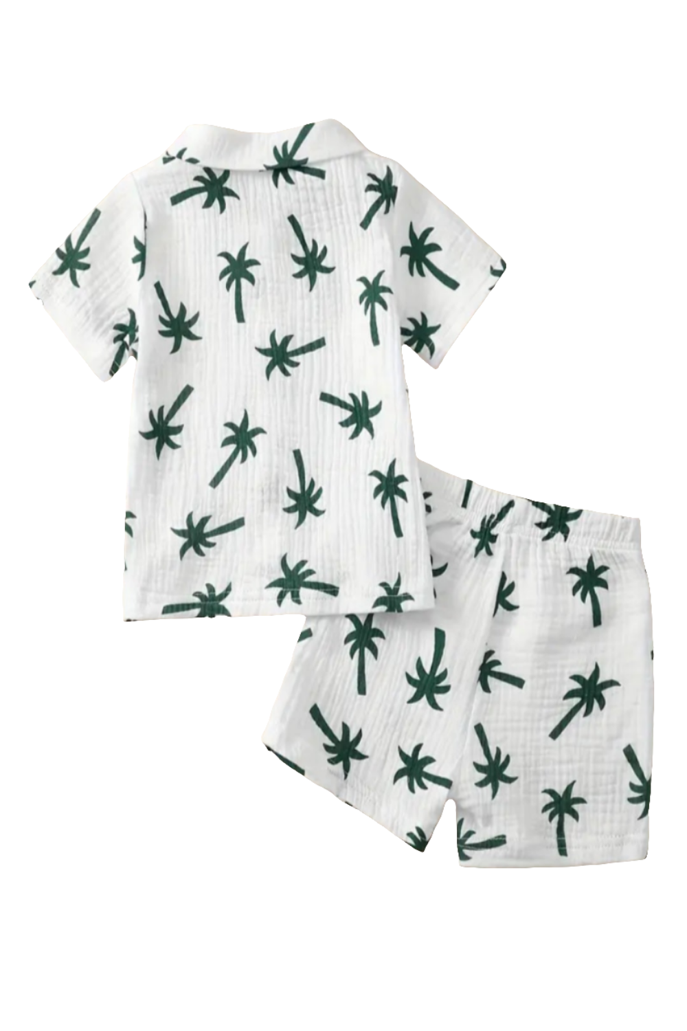 Set : blouse en korte broek met groene palmenprint in crinckle katoen