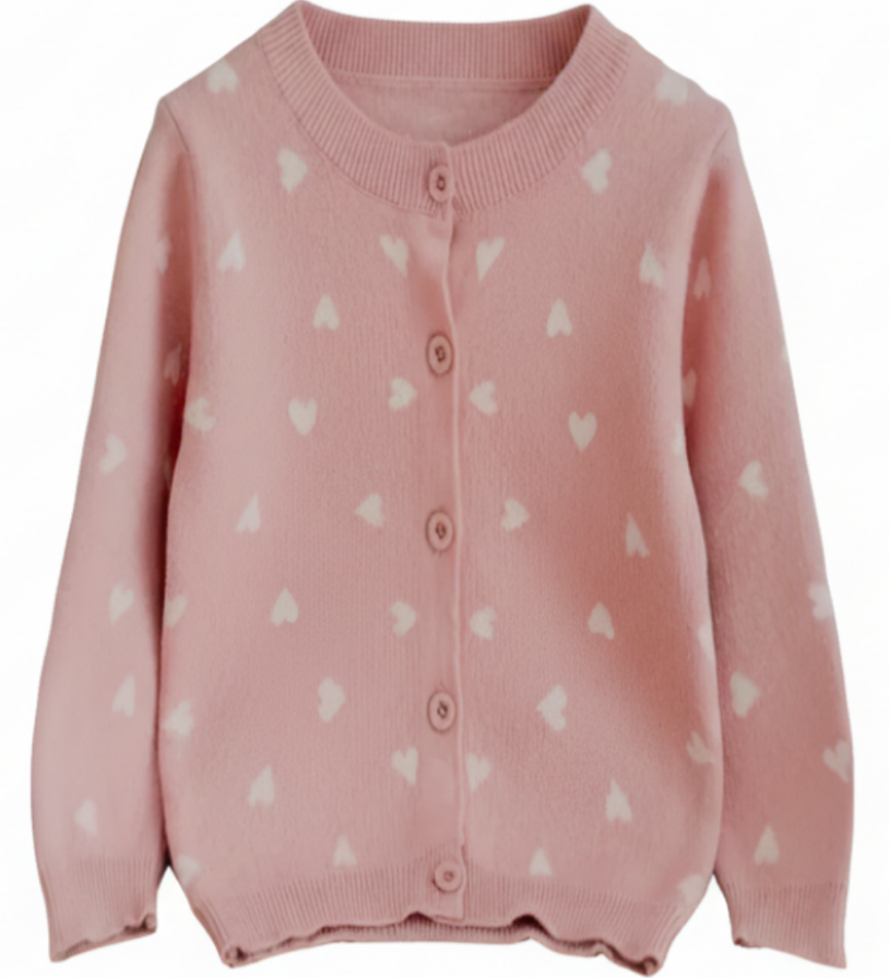 Katoenen vest roze met witte hartjes