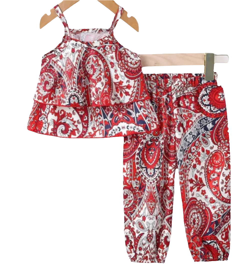 Boho stijl set: Top en broek rood batiklook