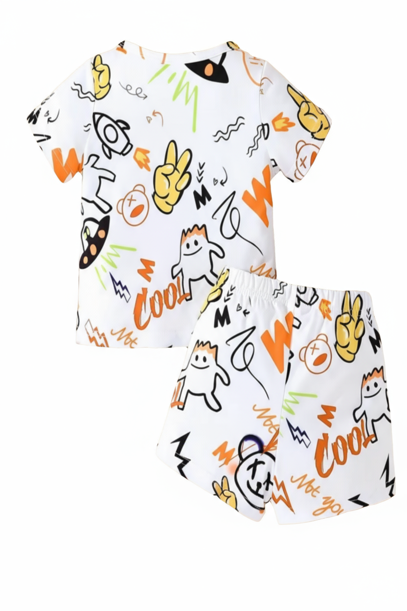 Set voor de zomer : shirt met short : Beer met bril wit.