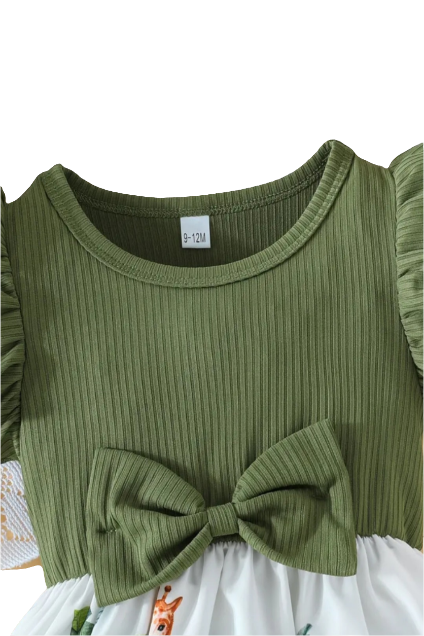 Jurkje groen met jungleprint en strikje