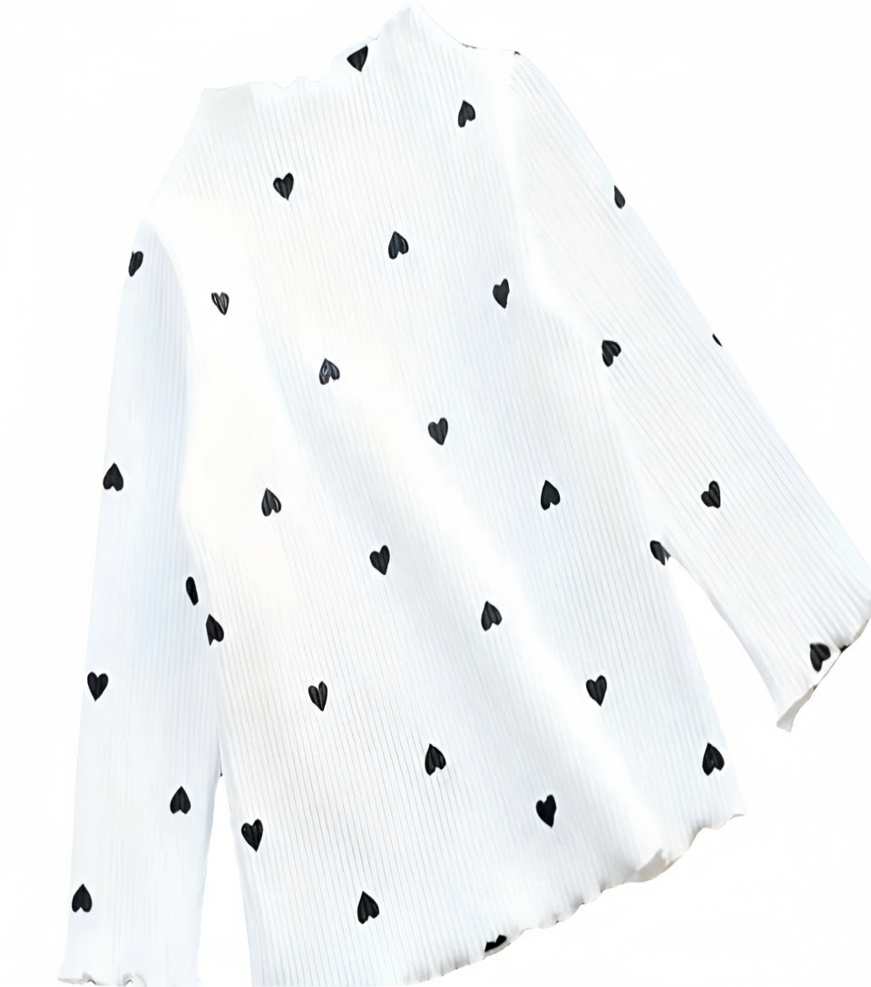 Trui wit met zwarte hartjes