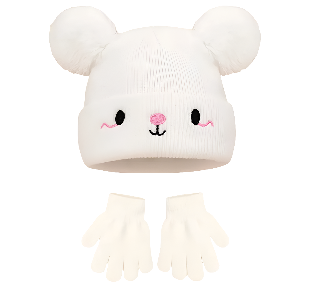 muts en wanten wit beertje