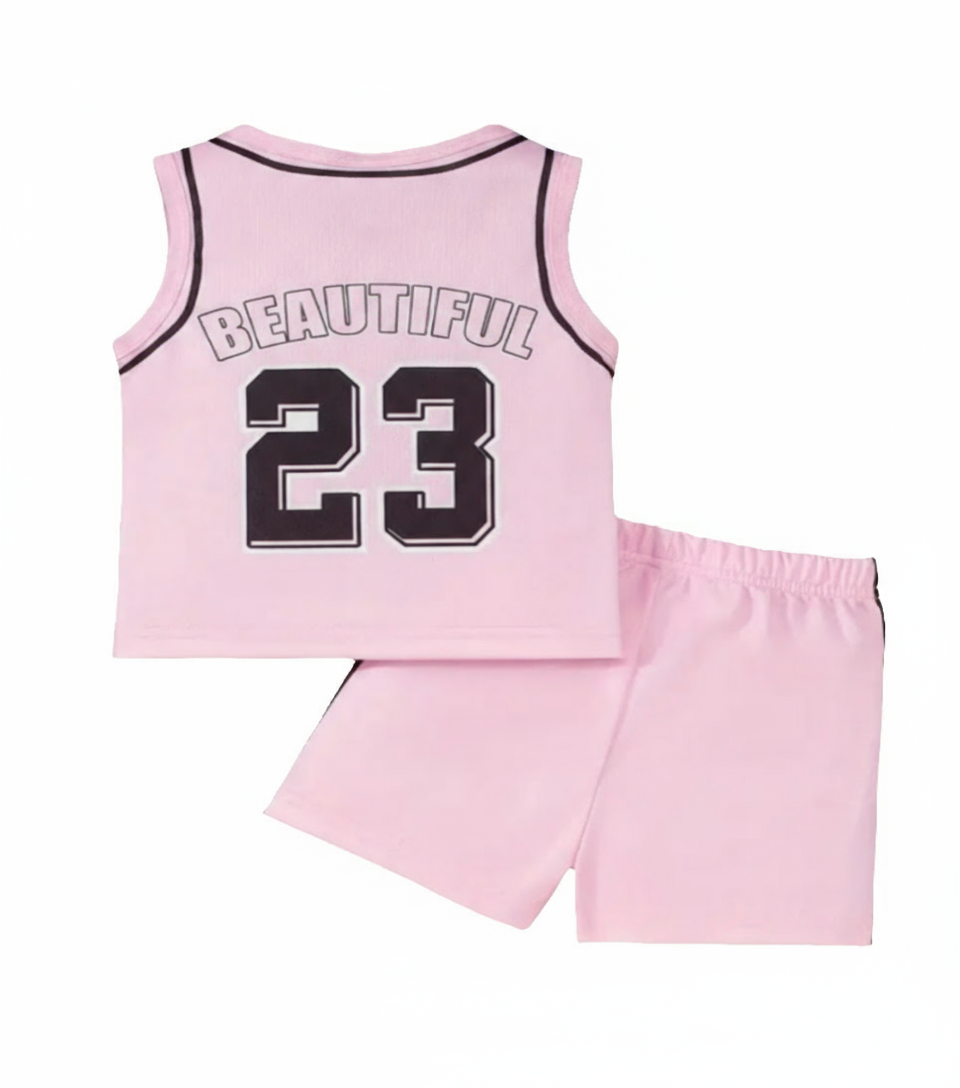 Basketball singlet en short roze "23"