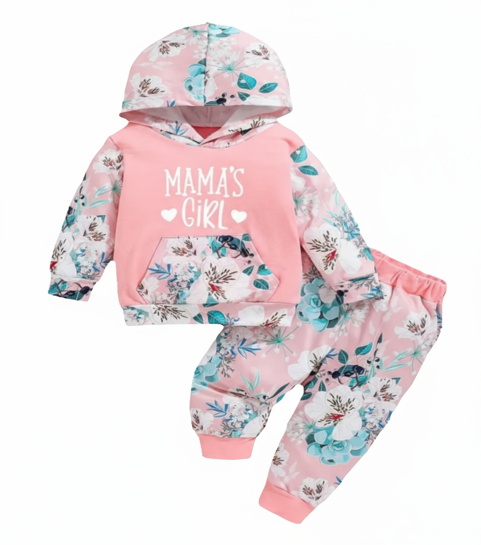 Joggingpak met capuchon roze met bloemen