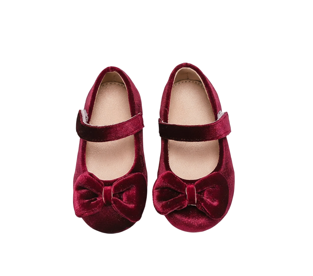 ballerina groen of wijnrood fluweel met strikje