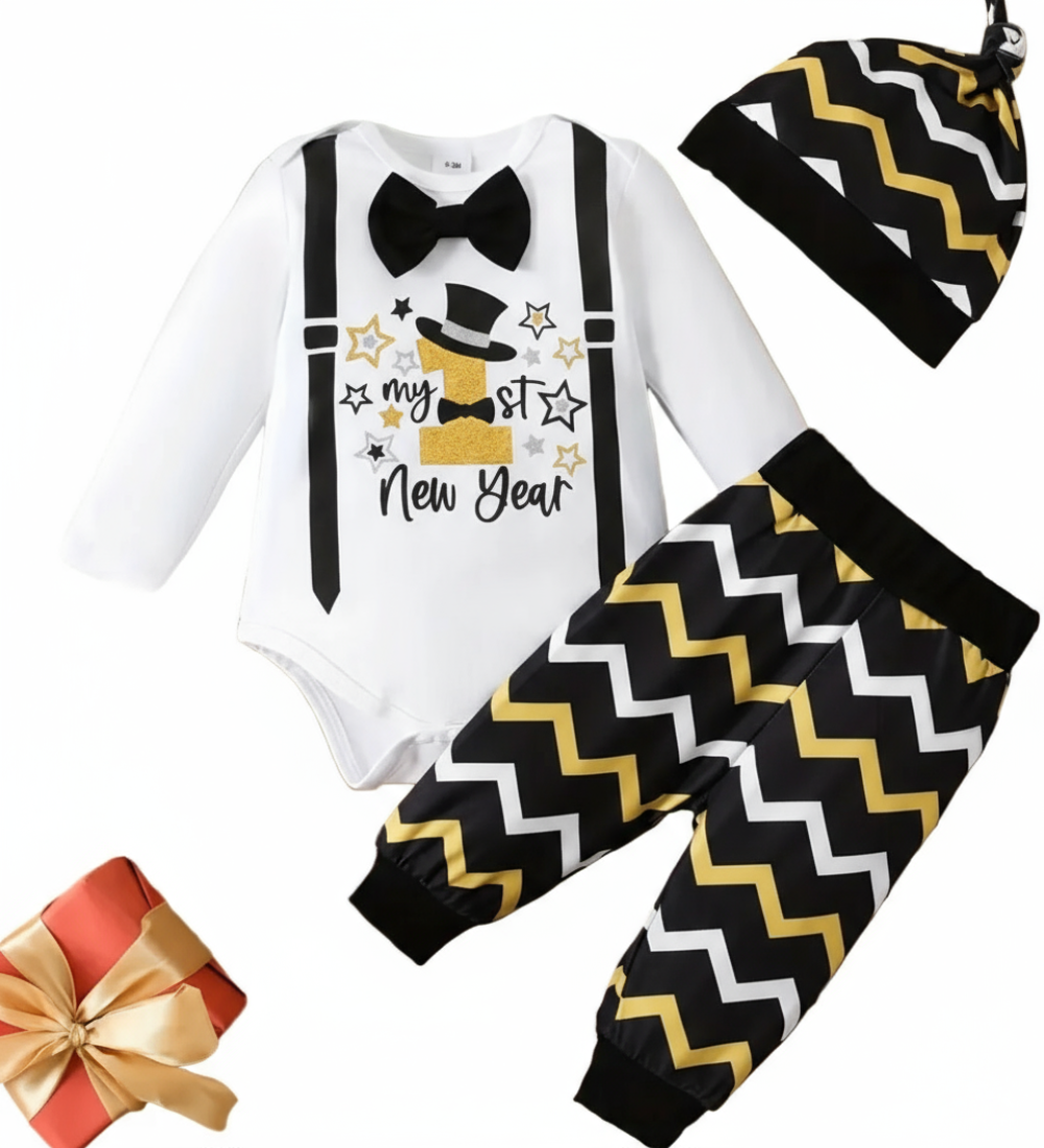 Kerstset: Romper met broek en muts