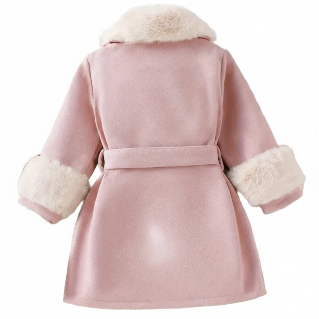 Jas roze met creme bontkraag