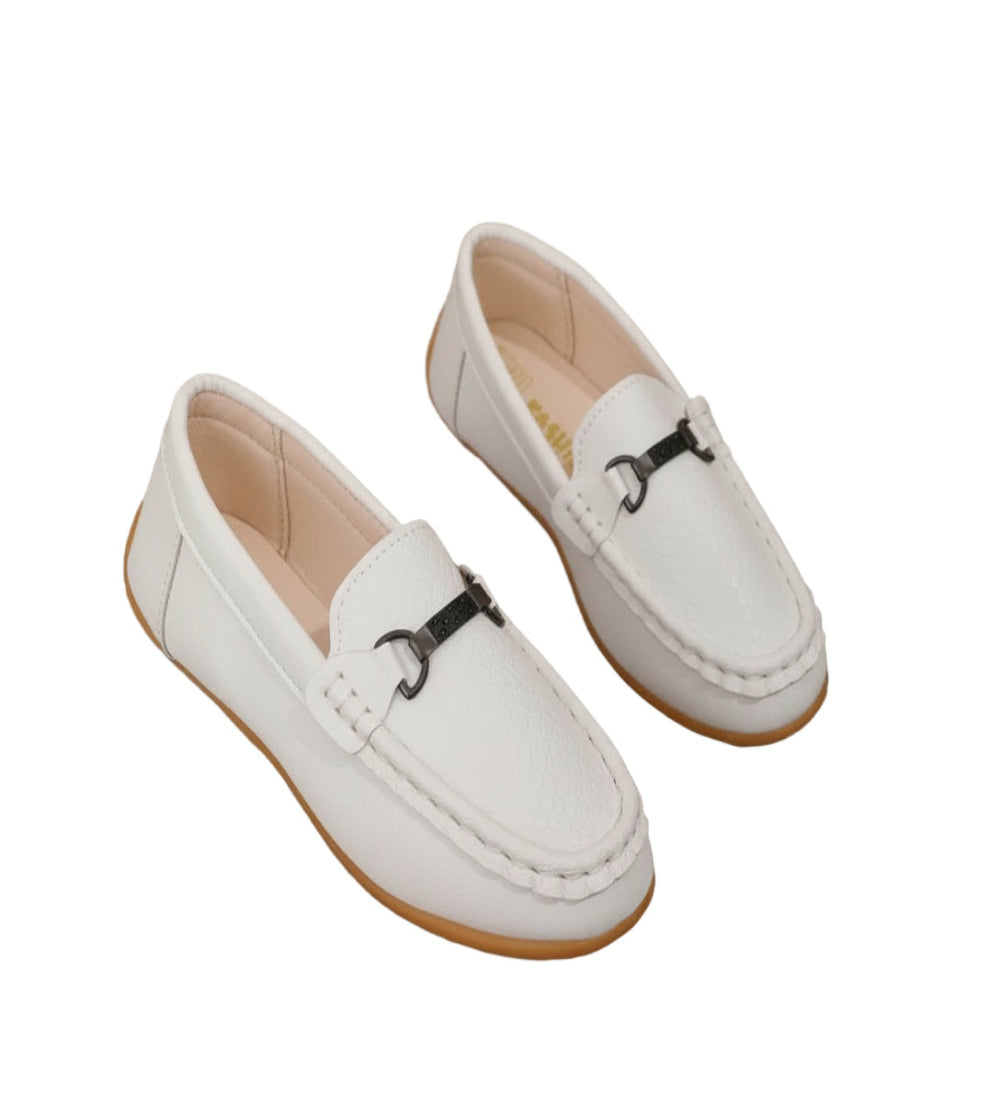 loafer zwart of wit met gesp en slangenprint op bovenzijde