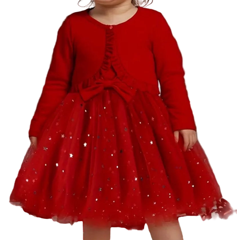 Feestjurk tule met sterretjes in rood