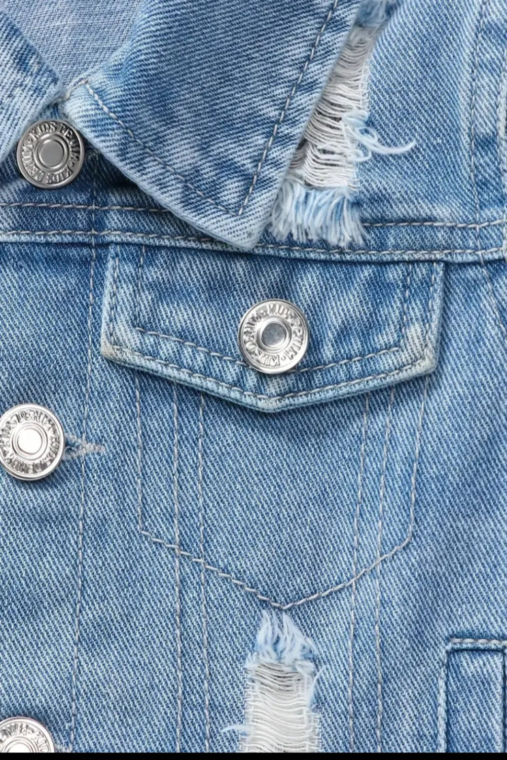 Denim spijkerjack met tekst" Yes I know I look like my father".