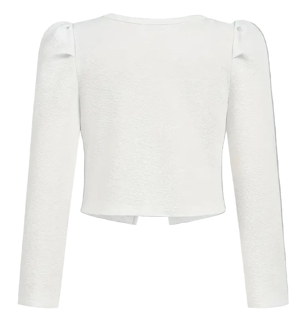 Mooi kort jasje voor over een avondjurkje. Wit met pareltjes