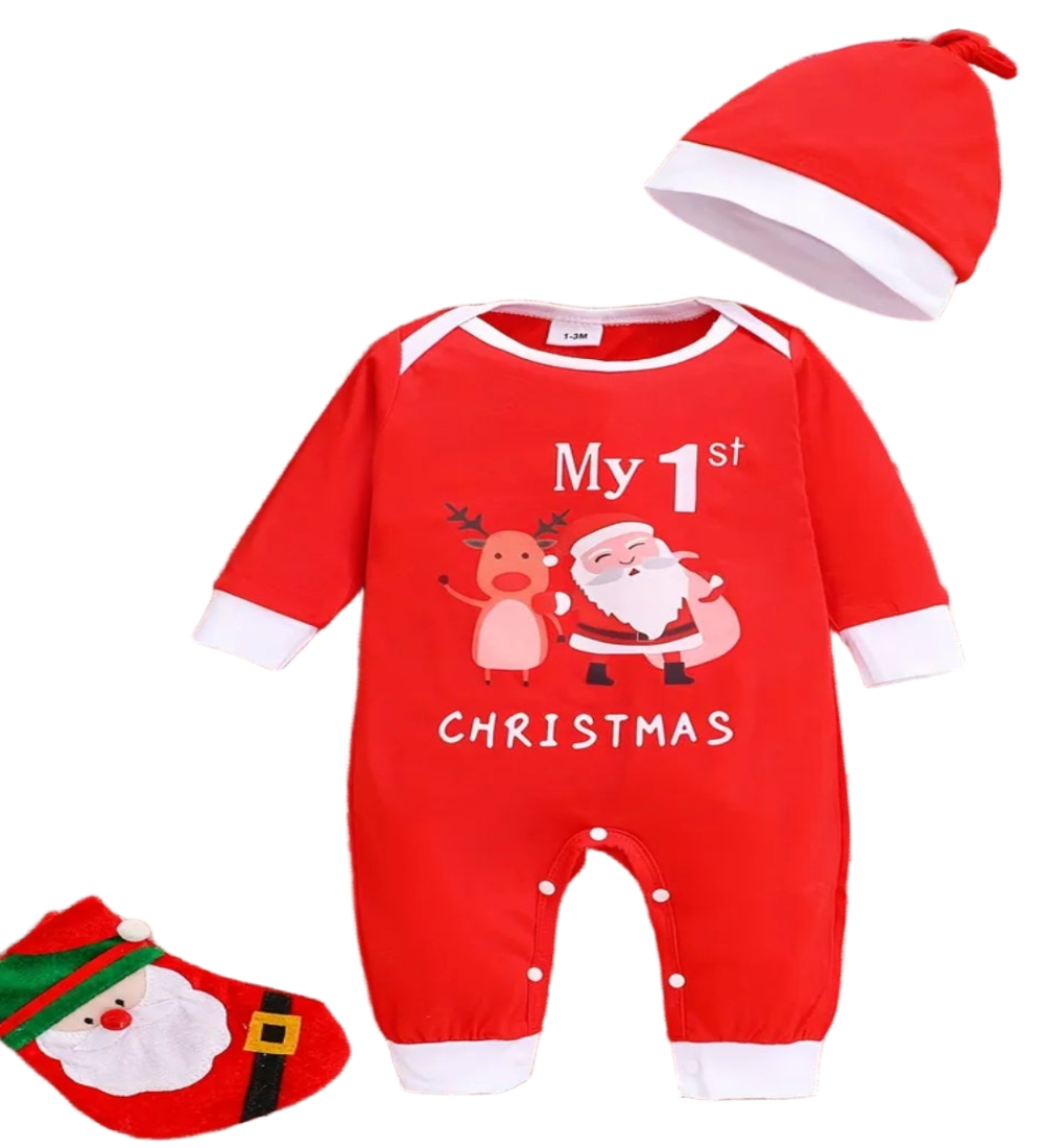 boxpak met muts Mijn eerste Kerst rood