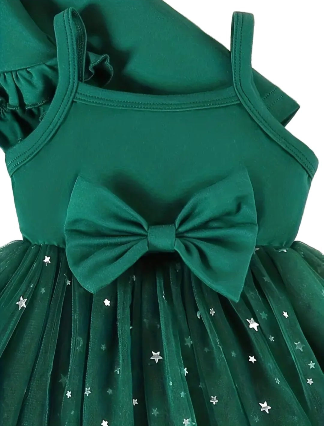 Feestjurk tule met sterretjes groen