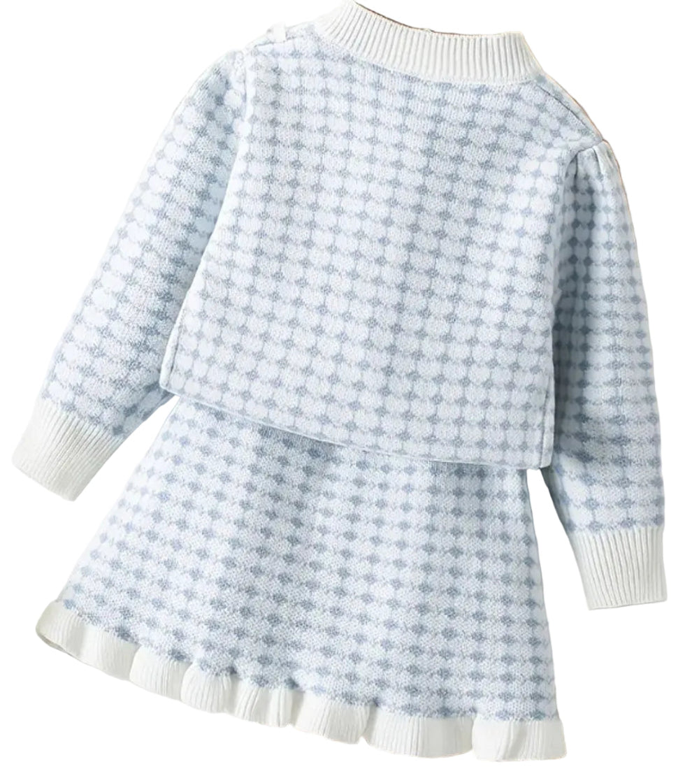 jasje met rokje blauw wit met ruitje