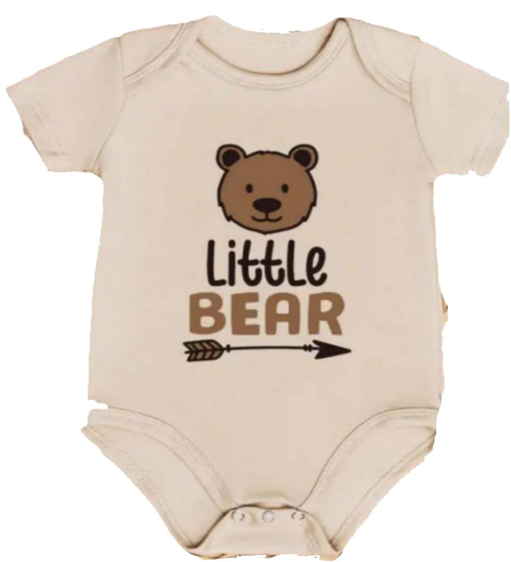 Katoenen romper: Little Bear. Beige met bruine beer