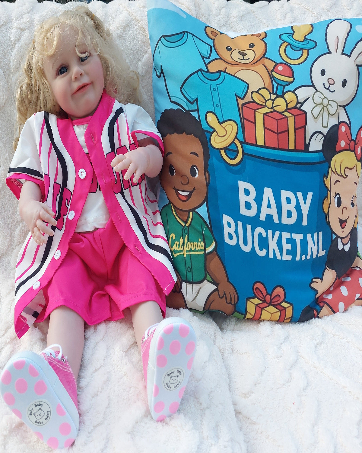 cheerleader set:Shirt , short en topje. " California" Leuk te combineren met de roze gympen.