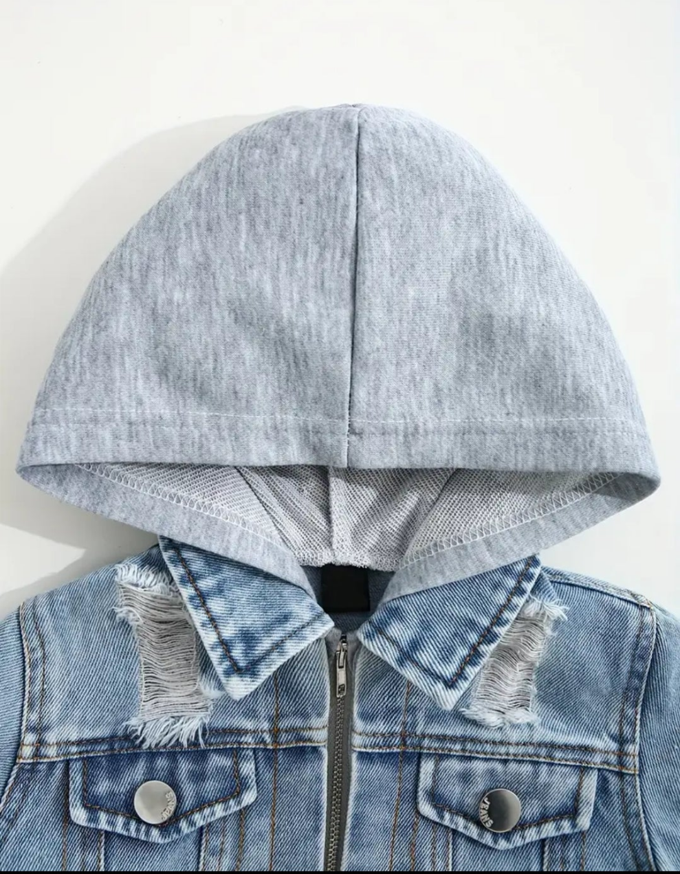 Denim jack met capuchon van joggingstof