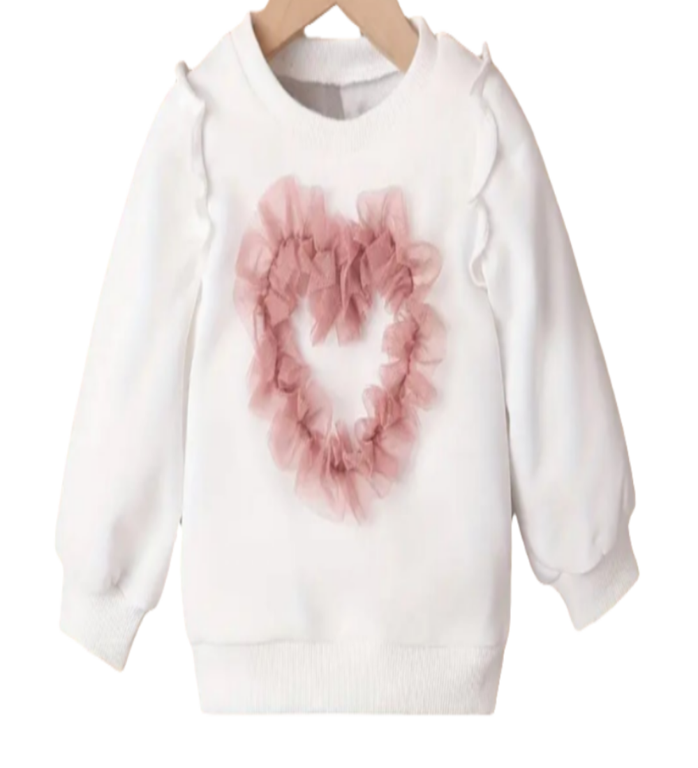 sweater wit met roze tule hart