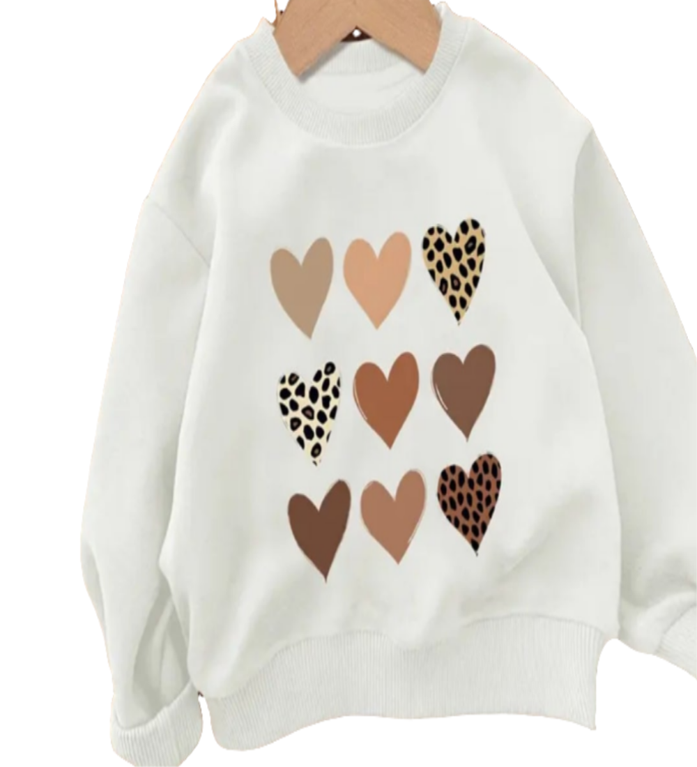sweater met beige en bruin gekleurde hartjes