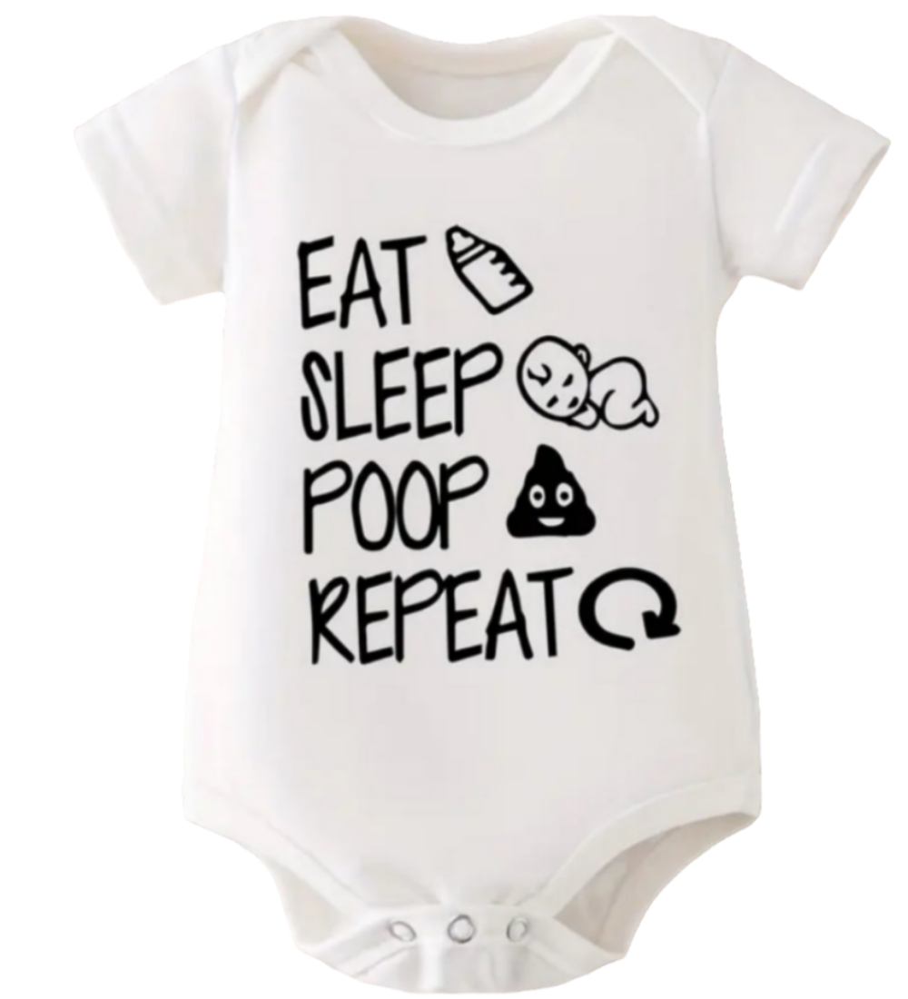 Katoenen romper "Eat, sleep, poop, repeat"