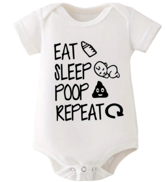 Katoenen romper "Eat, sleep, poop, repeat"
