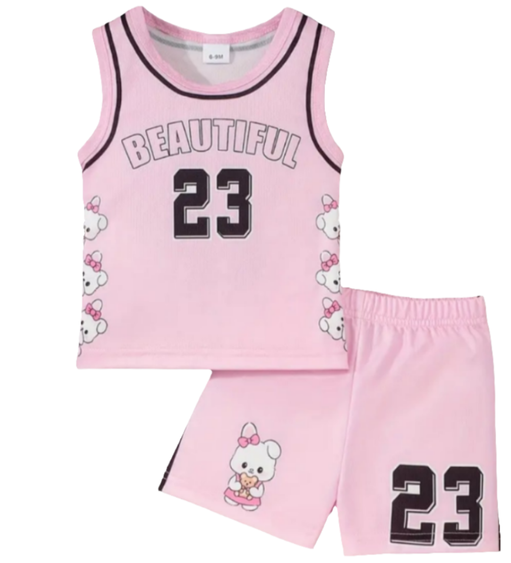 Basketball  singlet en short roze "23"