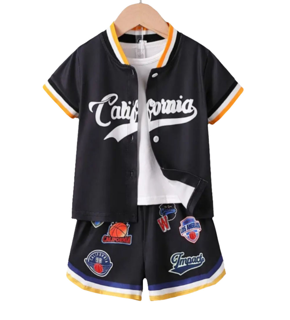 Baseball Shirt en short " California" zwart