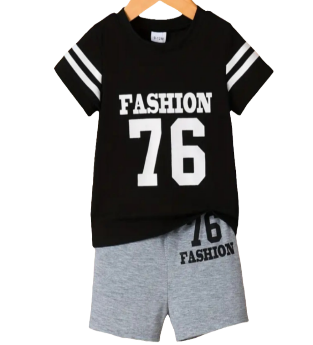 American Football Shirt en short "Fashion 76"zwart van joggingstof 