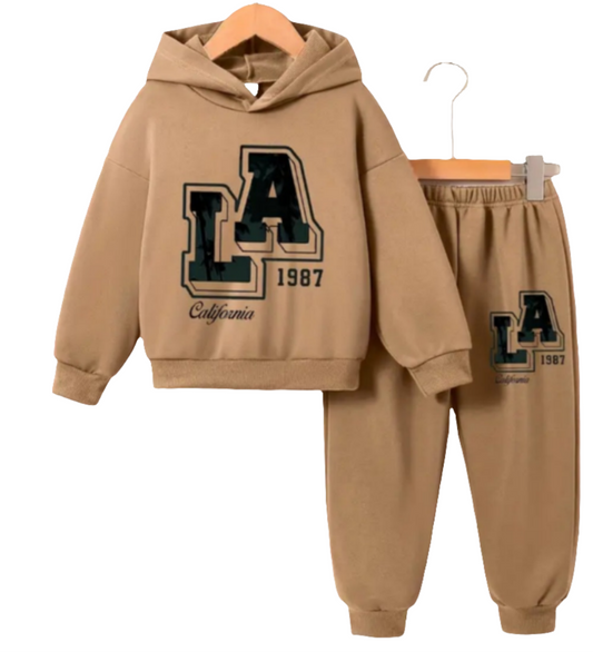 Joggingpak met capuchon met tekst "LA 1987"