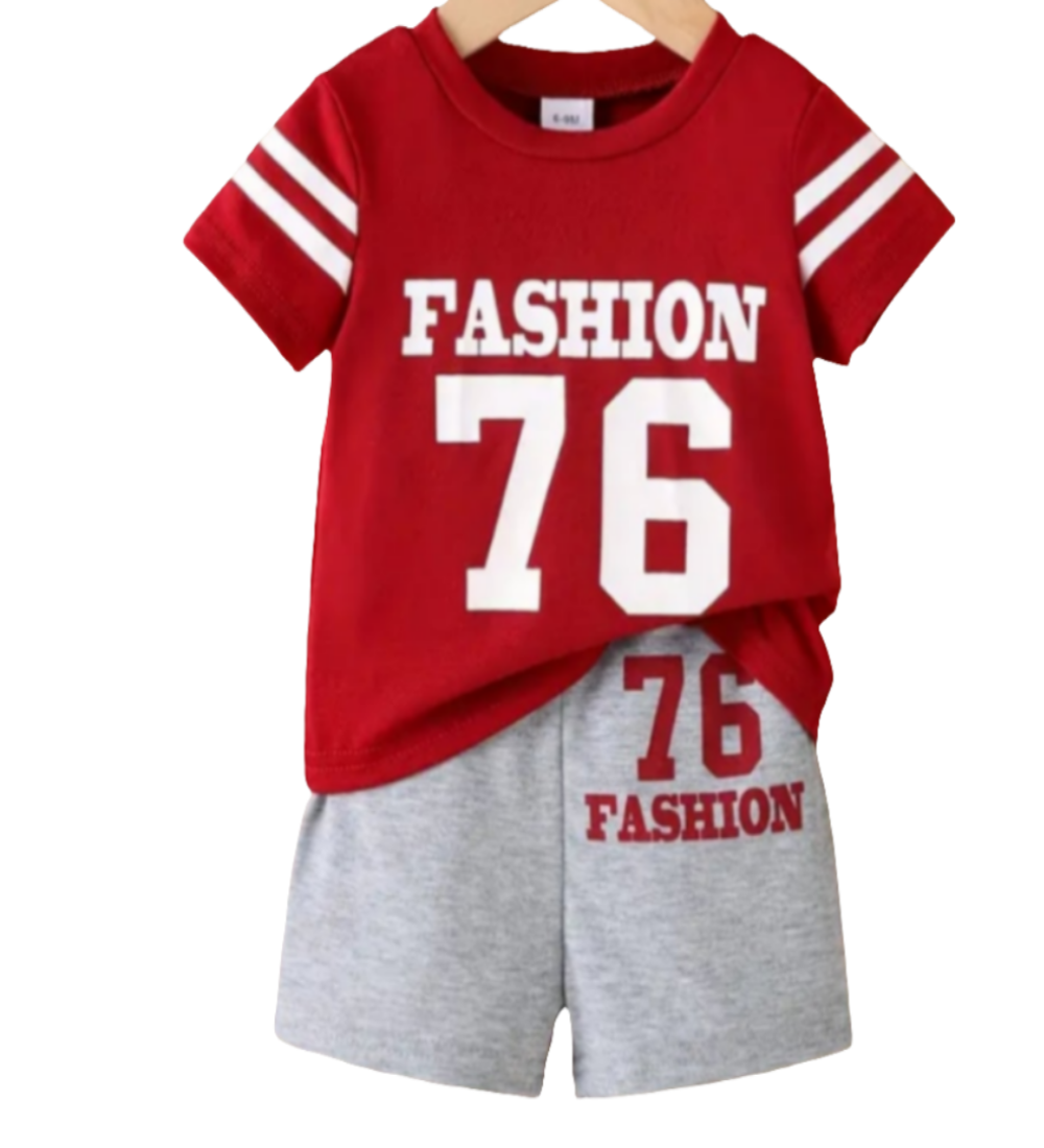 American Football Shirt en short "Fashion 76" rood van joggingstof 