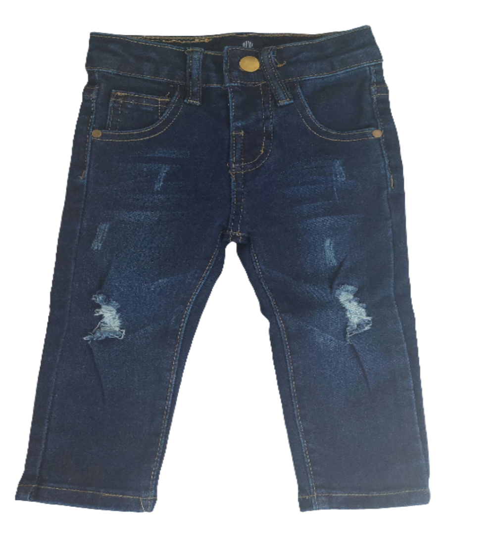 Blue stone denim jeans met achterzakken met sierstiksels.