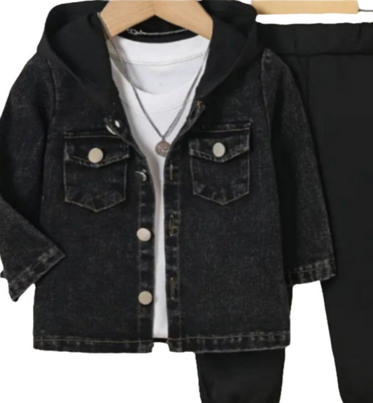 Denim set zwart: jack met capuchon en joggingbroek